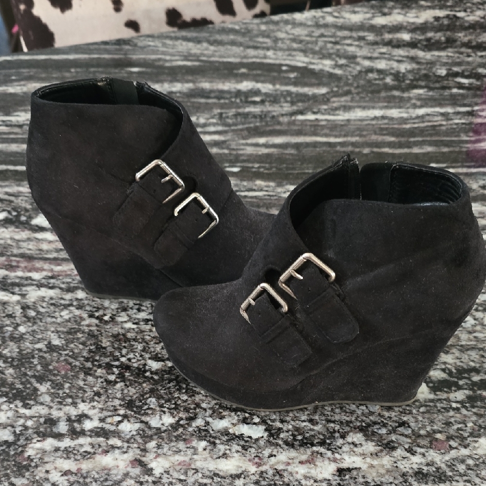 Soda Black Wedge Ankle Boots